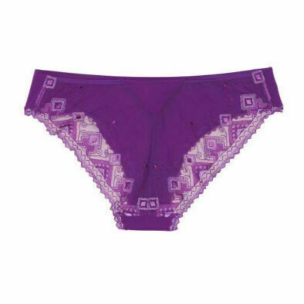 La Perla Neo-Goth Geometric Embroidered Tulle Purple Briefs Panties sz.XS